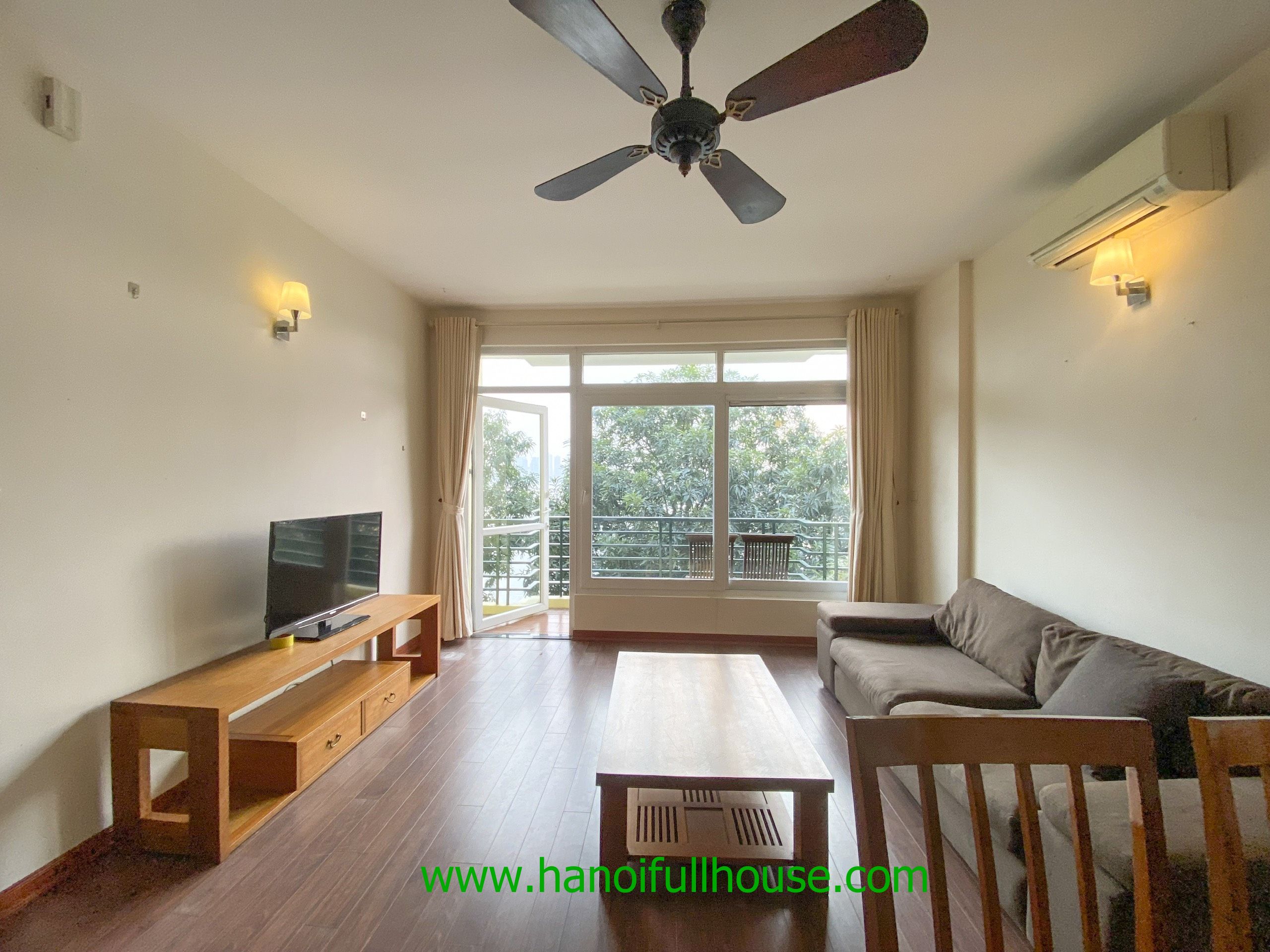 Lake view 2 bedroom apartment with full furniture, balcony in Tay Ho 