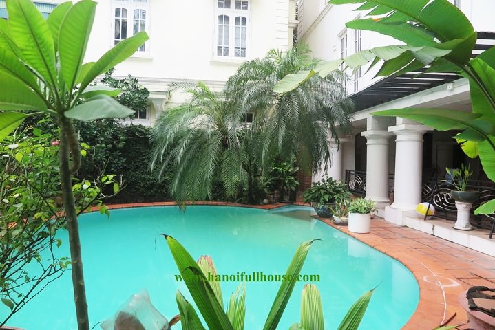 Garden villa with beautiful pool, big yard and bright in To Ngoc Van street, Tay Ho dist for lease