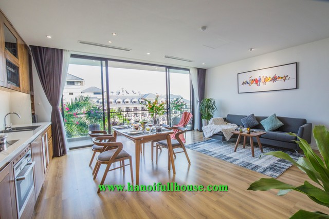 Wonderful apartment in Tu Hoa street, 2 bedrooms, big balcony, facing West Lake for rent.