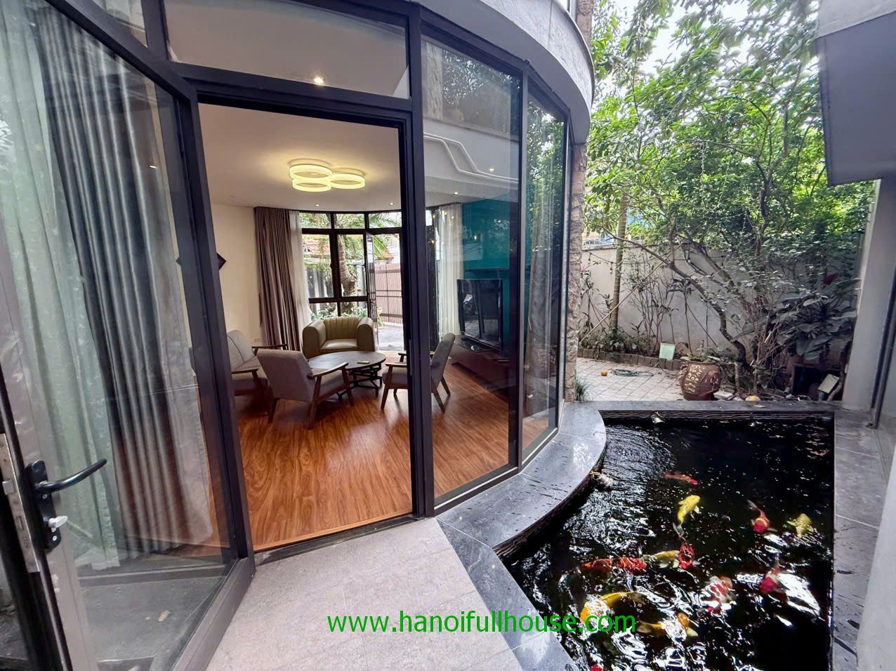 A 3 bedroom bright house in Quang Khanh, Tay Ho for rent, have a garden, terrace & Koi pond