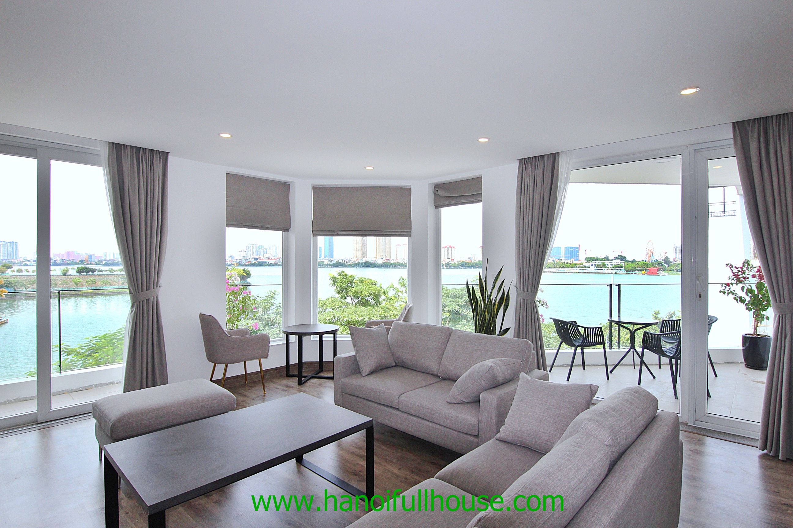 Lake view balcony 3 bedroom apartment to rent on To Ngoc Van str