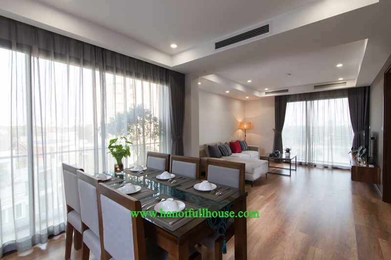 Luxury two-bedroom serviced apartment facing to Ba Mau Lake for rent in Dong Da dist