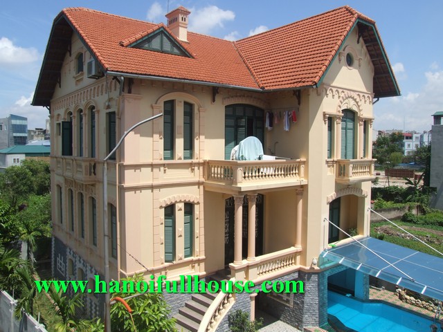 Swimming pool villa with courtyard, garden, garage nearby Times City Hanoi for rent