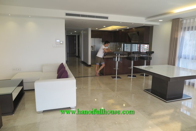 A beautiful spacious three-bedroom serviced apartment facing to Westlake on Xuan Dieu for rent